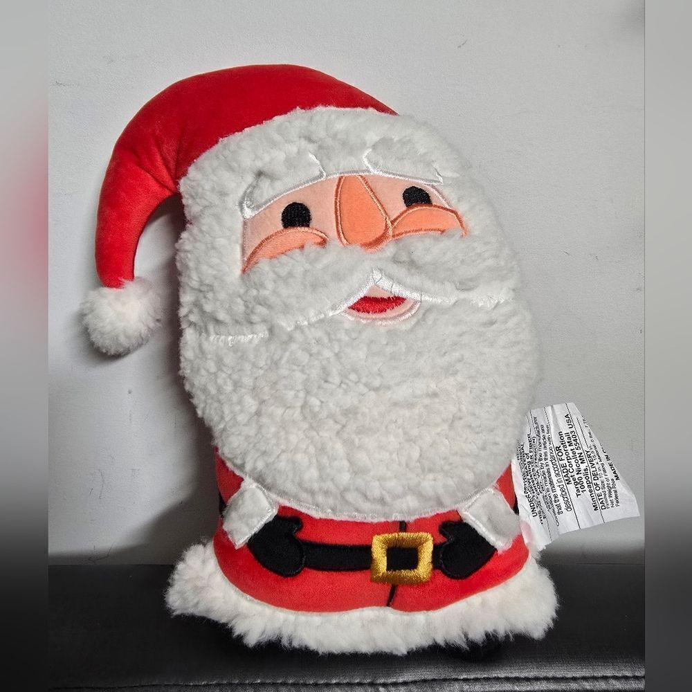 New Christmas Shaped Santa Faux Shearling Throw Pillow Red Wondershop